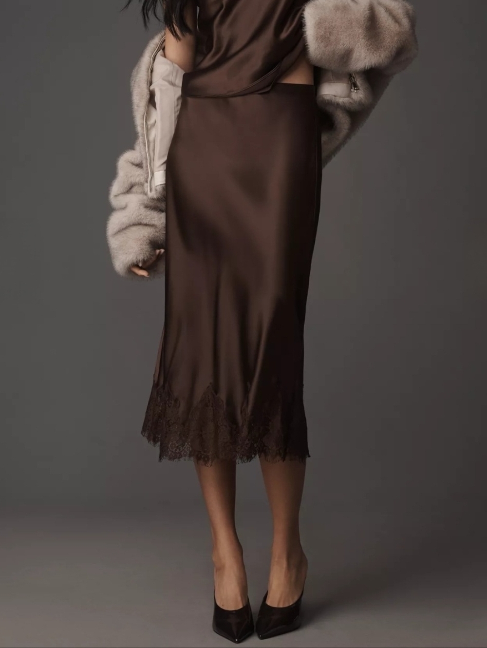 Reformation Brown Carolina Silk Midi Skirt Size XL $218 NWT